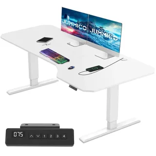 JUMMICO HöHenverstellbarer Schreibtisch Weiß 180 x 85 cm L-förmiger Schreibtisch Höhenverstellbar Elektrisch,Ergonomie Gaming Tisch mit Haken (Weiß)