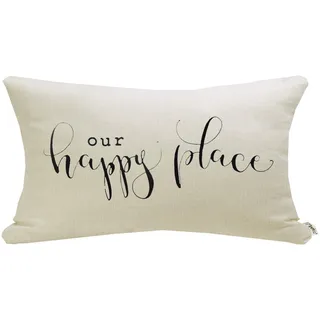 Meekio Landhaus-Kissenbezüge mit Zitat „Our Happy Place“, 30,5 x 50,8 cm, rustikales Design, Lendenwirbelkissen, mit Spruch, Einweihungsgeschenke, Familienzimmer-Dekor