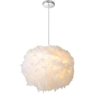 iDEGU Hängeleuchte Moderne Kronleuchter Lampenschirm aus weißen Federn E27 Lampe Hängelampe für Schlafzimmer Wohnzimmer – Ø 30 cm