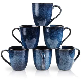 vicrays porzellan tasse 6er Set - 350 ml Becher mit henkel geschirr tassen - Blau kaffeebecher für Spülmaschine & Mikrowelle geeignet