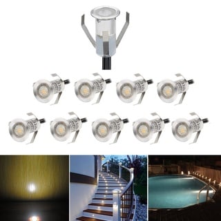 10er Set Mini Treppen Einbaustrahler Ø18mm 0.4W IP67 Wasserdicht 7LM Bodeneinbaustrahler LED Bodenstrahler Aussen und Innen Lampe mit 12V Netzteil für Garten Terrasse Treppen Beleuchtung Warmes Weiß