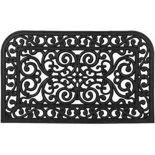 Relaxdays Fußmatte Gummi, 45 x 75 cm, rutschfest, wetterfest, Fußabtreter Ornamente, innen & außen, Türmatte, schwarz