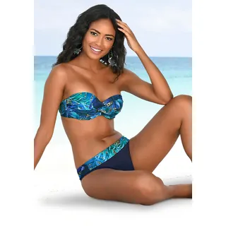 Bügel-Bandeau-Bikini LASCANA, Damen, Gr. 34, Cup B, blau (blau, bedruckt), Polyamid, bedruckt, Bikini-Sets Bügel-Bandeau-Bikini, mit Dschungel-Optik, Topseller