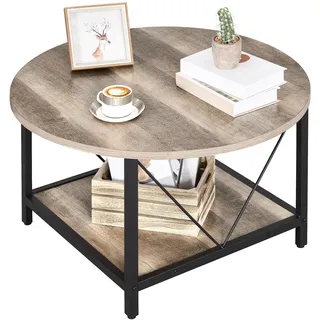 YITAHOME Runder Couchtisch, 80x80x46cm Rustikaler Wohnzimmertisch aus Holz für Wohnzimmer mit Ablage, Moderner Bauernhaus Couchtisch mit Stabilen Metallbeinen, Heimmöbel