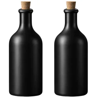 mikken 2 x Ölflasche 500 ml Steingut schwarz mit Korken