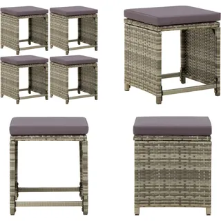 vidaXL Gartenhocker 4 Stk. mit Kissen Poly Rattan Grau - Hocker - Gartenhocker - Outdoor Hocker - Terrassenhocker - Grau