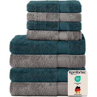 Komfortec Handtuchset 8-tlg. grau/petrol