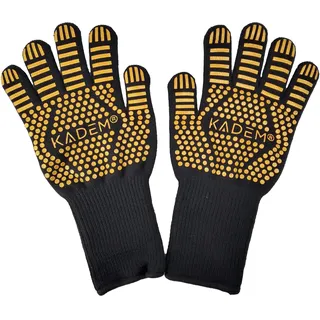 Unisex Aramid Backofenhandschuhe Grillhandschuhe Hitzebeständig bis 800 °C | Ofenhandschuhe Kochhandschuhe | feuerfest rutschfest | Gold S/M