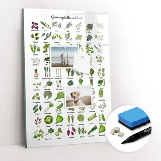Magnetische Notiztafel - Schwarzer Marker + Schwamm + Magnete - 40 x 60 cm - Grünes Gemüse