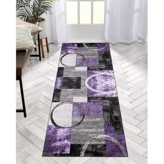ZDYHMrj Teppich Läufer Flur Küche rutschfest waschbar Teppichläufer Lang 100X160CM Grau lila Modern Design Meterware Korridor Tepiche Esszimmer Schlafzimmer Wohnzimmer Schmutzfangmatte Küchenteppich