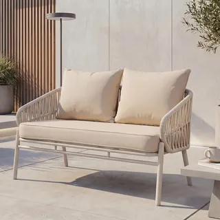 Mendler Aluminium-Gartenbank HWC-P90, Gartensofa Sitzbank Outdoor, Seilgeflecht Rope Stoff/Textil (180g/m2)