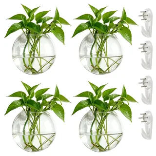 NUPTIO Wandvase für Pflanzen Innen Glas: Blumen Wandbehang Glasvase für Wohnzimmer Wand Deko - Wasser Hängetöpfe Vasen Luft Blumenvase Terrarien für Raum Dekoration 4er-Set