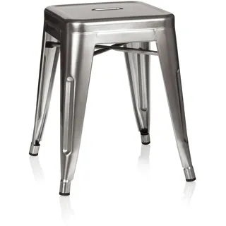 HJH Office 645005 Metall Hocker VANTAGGIO Platin Silber Sitzhocker im Industry-Design, stapelbar, niedrig