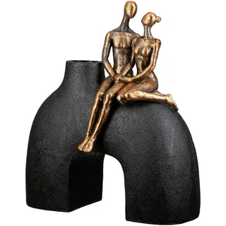 Dekovase , Schwarz, Bronzefarben , Kunststoff , 23x25.5x12 cm , auch für frische Blumen geeignet , Dekoration, Vasen