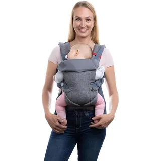 YOU+ME 4-in-1 Babytrage Neugeborene ab Geburt bis Kleinkind (3,6–14,5 kg) - Ergonomische, hüftfreundliche Baby Trage mit atmungsaktiven 3D-Mesh-Einsätzen, Baby Tragegurt mit 2-in-1-Lätzchen (Grau)
