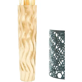 Leewadee Große Deko Bodenvase Für Dekozweige, Hohe Standvase Für Pampasgras, Design Holzvase, 70 cm, Gold