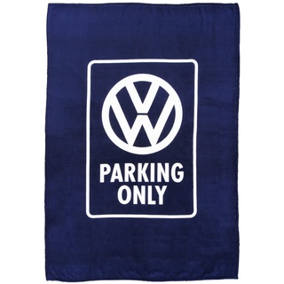 BRISA VW Collection - Weiche Volkswagen Kuschel-Fleece-Schmuse-Decke mit Volkswagen Logo Design (150x200cm/Parking Only/Blau)