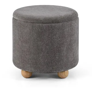 GIANTEX Sitzhocker mit Stauraum, Fußhocker rund aus Chenille-Stoff mit Deckel, Rutschfesten Holzbeinen, Schminkhocker für Wohnzimmer, Schlafzimmer, bis 150 kg belastbar, Φ 44,5 x 44,5 cm (Grau)