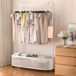 ihomemore Metall-Kleiderständer Kleiderständer Home Clothing Rack mit Lagerung Regal für hängende Kleidung Mäntel Röcke Hemden Pullover Schwarz fig. reaktionär