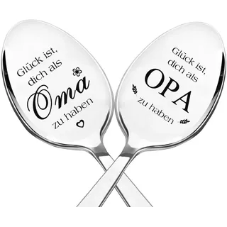 Edelstahl Löffel mit Gravur für Opa Oma, Geburtstags Geschenk für Opa Oma, Kaffee Dessert Löffel Personalisiertes Geschenk für Opa Oma
