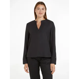 Klassische Bluse TOMMY HILFIGER "VISCOSE REGULAR V-NECK LS BLOUSE", Damen, Gr. 34, schwarz, Web, Obermaterial: 100% Viskose, unifarben, regular fit, V-Ausschnitt, Blusen Klassische Bluse, mit Tommy Hilfiger Flagge