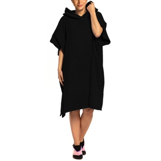 Aquarti Damen Herren Badeponcho Frottee Kapuzenhandtuch Umziehhilfe Surf Poncho mit Kapuze, Farbe: Schwarz, Größe: L/XL