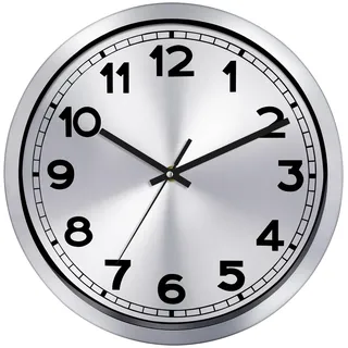 Plumeet Kleine Wanduhr, 25cm Batteriebetriebene Wanduhr mit Silbernem Aluminiumrahmen, Nicht Tickende, Geräuschlose Metallwanduhren, Dekorative Küche, Wohnzimmer, Schlafzimmer