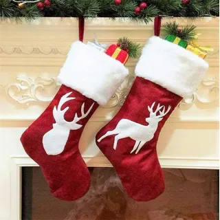 LATERN 2 Stück Weihnachtsstrumpf, 2 Stile Große Größe Weihnachten Strümpfe Geschenk Hängende Strümpfe Bulk Rentierstrumpf mit Plüsch Kunstpelz Manschette für Christbaumschmuck (45 x 20CM)