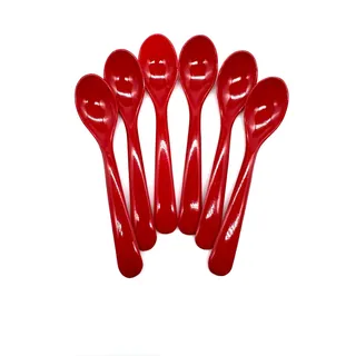 6 Stück Eierlöffel Löffel 12 cm lang Eislöffel Joghurtlöffel Dessertlöffel Mehrwegbesteck, aus geprüften Kunststoff, Farbe rot