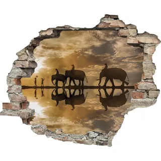 Queence "Elefanten", Wandsticker, Wandbild, selbstklebend, 3D, Wanddurchbruch,
