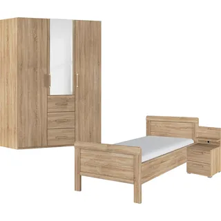 rauch Schlafzimmer-Set "Komplettschlafzimmer Schlafzimmer EVELYN" Set, inkl. SOFT-CLOSE-FUNKTION, 3 Stk. tlg. Schrank und Bett in 2 Breiten, Nachttisch mit Paneel MADE IN GERMANY, eiche sonoma