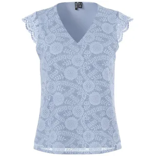 Pieces Spitzentop PCOLLINE SL LACE V-NECK TOP WVN NOOS blau XS (34)