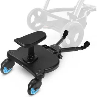 SWANEW Buggy board Upgrade Universal Stehbrett Kiddy Trittbrett Kinderwagen Zubehör mit Sitz Blau - Blau