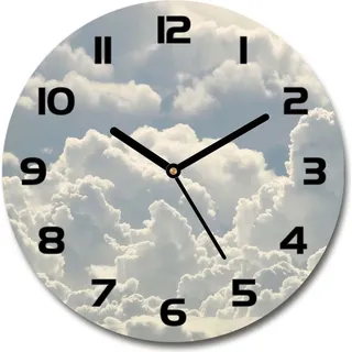 Wanduhr aus Glas 30fi Glasbild Glasuhr Gehärtetes Glas - schwarze-zeiger - clouds - Weiß