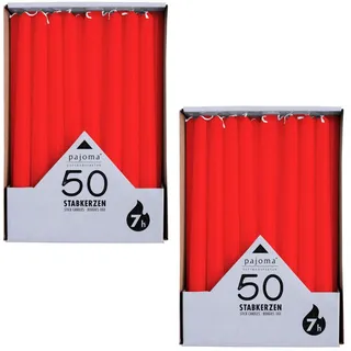 pajoma® Stabkerzen Rot - 100 Stück | Höhe 25 cm, Ø 2 cm | Brenndauer ca. 7 Std. | Vielseitig als Tisch-, Deko-, Weihnachtskerze & für Gastro-Events
