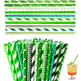 200 Stück Grüne Strohhalme Papier 20cm, 10 Ausführungen Verfügbar | Verstärkte Dicke Wasserdichte Trinkhalme für Party, Geburtstag Hochzeit Kaffee Saft, Smoothies And DIY Bastelideen