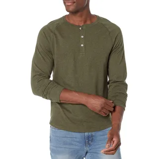 Amazon Essentials Herren Langärmeliges Henley-Shirt, Olive Heather, S
