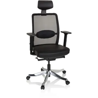 hjh OFFICE 640520 Profi Bürostuhl Senator PRO Leder/Netz Schwarz Bürosessel Drehstuhl mit Lordosen- und Kopfstütze