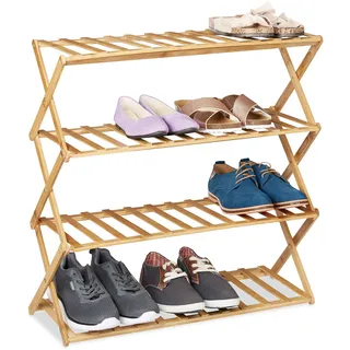 Relaxdays faltbares Schuhregal, 4 Ebenen, 12 Paar Schuhe, Zuhause & Camping, Bambus Schuhständer, HBT 68x67x26 cm, Natur
