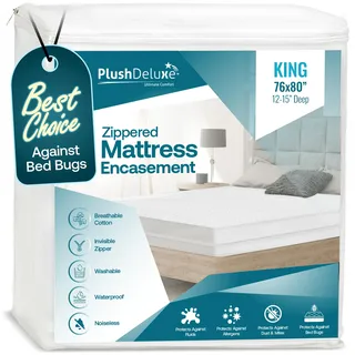 PlushDeluxe Matratzenüberzug mit Reißverschluss, wasserdicht, Bettwanzen- und Staubmilbensicherer 6-seitiger Schutzbezug (für 9-12 Zoll H) King