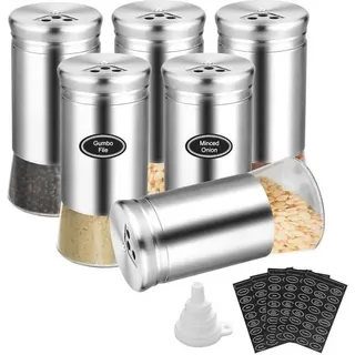 HOMGEN Gewürzdosen 6 Stück 120 ml Edelstahl 304 drehbarer Schraubverschluss leicht zu reinigen schwarze Salz- und Pfefferbehälter mit Etiketten für Zuhause und Küche - Schwarz