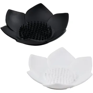Wisebom 2 Stück Seifenschalenn Silikon, Seifenablage mit Ablauf, Seifenhalter Dusche, Seifenschale in Blumenform, Seifendose für Badezimmer, Küche, Zähler(Schwarz+Weiß)