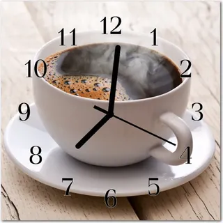 Glasuhr Wanduhr Küchenuhr Echt-Glas 30x30 cm Kaffee  braun - Braun