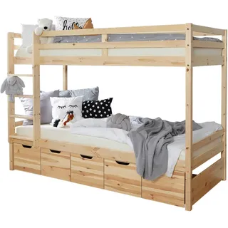 Mid.you Etagenbett , Weiß , Holz , Eiche , massiv , 90x200 cm , für Rollrost geeignet , Babymöbel & Kindermöbel, Kinderzimmer & Jugendzimmer, Stockbetten