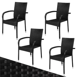 Polyrattan Stapelstuhl Comfort 4er-Set Schwarz