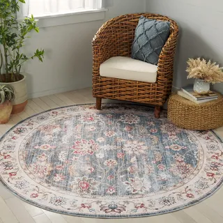 SAFAVIEH Distressed Teppich für Maschinenwaschbar und rutschfest - Ideal für stark frequentierte Bereiche - Arizona Collection, Kurzer Flor, Grün und Beige, 183 X 183 cm