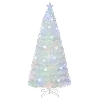 Costway Weihnachtsbaum Künstlich mit Beleuchtung, Tannenbaum mit bunten LED-Lichtern & Glasfaser & Sternspitze, Christbaum für Zuhause Büro Geschäfte Hotels, Weiß (180 cm) - Weiß