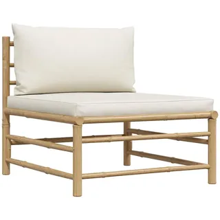 vidaXL Loungesofa mit Cremeweiß Kissen, 65/70/60 cm, aus Bambus , Naturmaterialen , 70x60x65 cm , Gartenmöbel, Loungemöbel, Gartensofas & Loungesofas