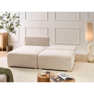 BELIANI 3-Sitzer Ecksofa Rechts Beige Bouclé mit Kissen Klappfunktion Stauraum Dicke Nähte Wohnzimmer Teddy Modulsofa Polstersofa ohne Armlehnen - Beige, Braun