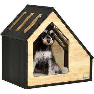 Pawhut Hundehütte aus Holz Indoor Katzenhöhle Katzenhaus Hundeschlafplatz mit Kissen Hundehaus Hundehöhle mit schrägem Dach für kleine Hunde bis 8 kg 60 x 40 x 59,2 cm